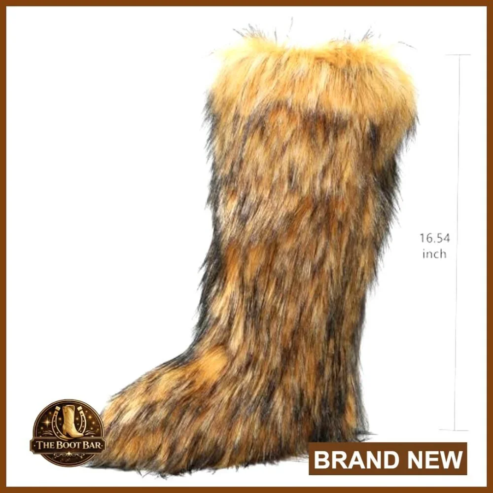 Faux Fur Knee High Snow Boots Y2K Winter Warm Soft Slip On Mid Calf - Picture 5 of 7